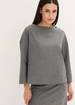 bonprix bonprix Túnica con diseño en espiga de tejido firme Gris jaspeado Outlet