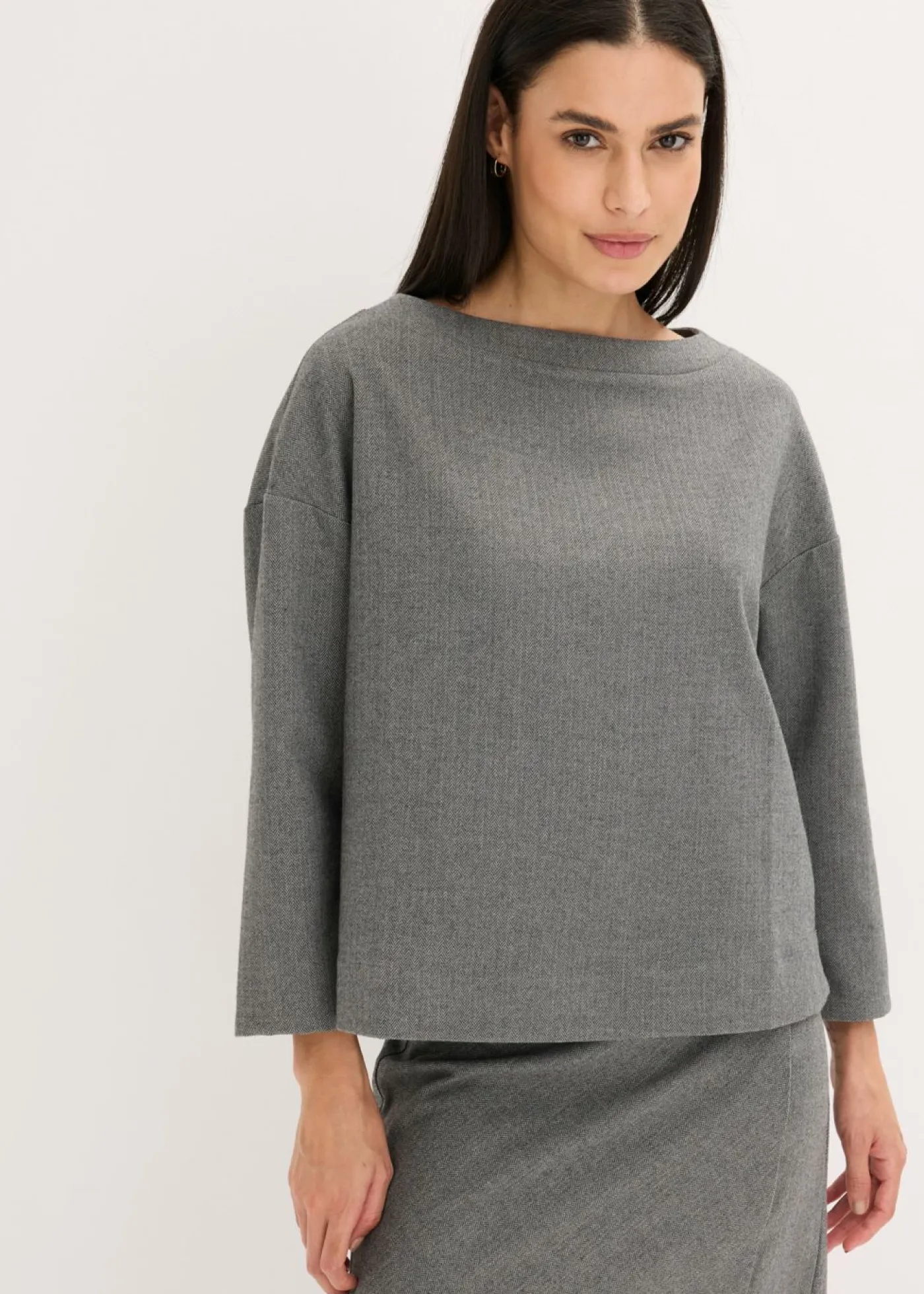 bonprix bonprix Túnica con diseño en espiga de tejido firme Gris jaspeado Outlet