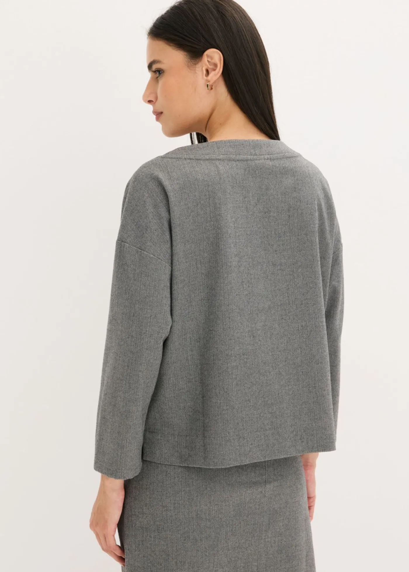 bonprix bonprix Túnica con diseño en espiga de tejido firme Gris jaspeado Outlet