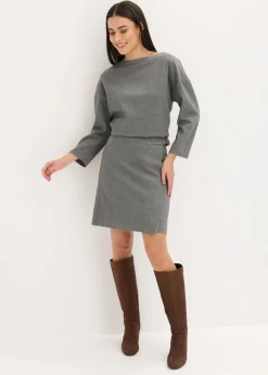bonprix bonprix Túnica con diseño en espiga de tejido firme Gris jaspeado Outlet