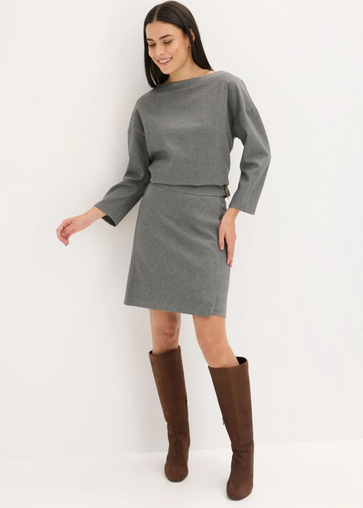 bonprix bonprix Túnica con diseño en espiga de tejido firme Gris jaspeado Outlet