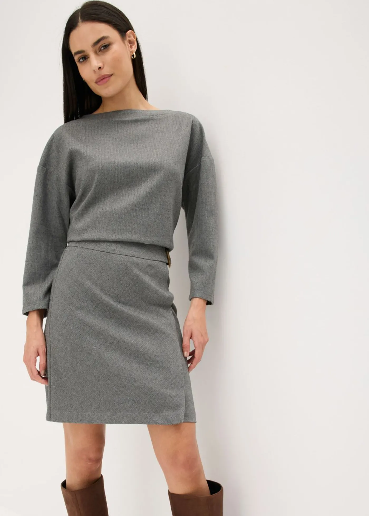 bonprix bonprix Túnica con diseño en espiga de tejido firme Gris jaspeado Outlet