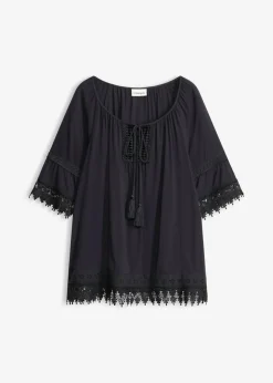 bonprix bonprix Túnica con encaje de viscosa suave Negro Online