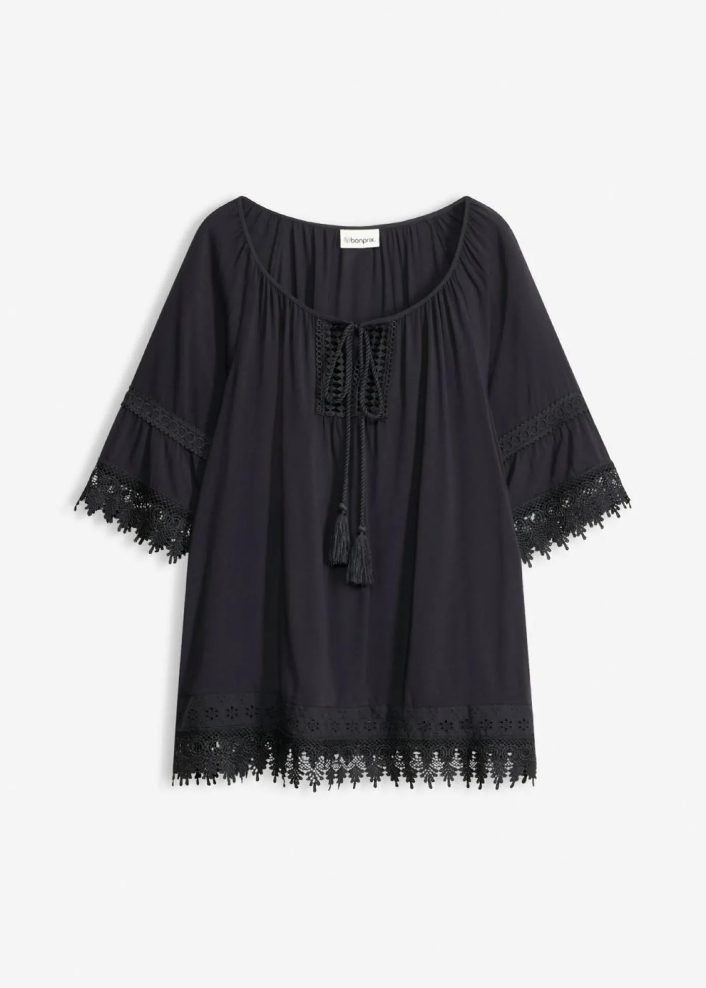 bonprix bonprix Túnica con encaje de viscosa suave Negro Online