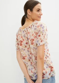 bonprix bonprix Túnica con escote bañera Rosa claro de flores New