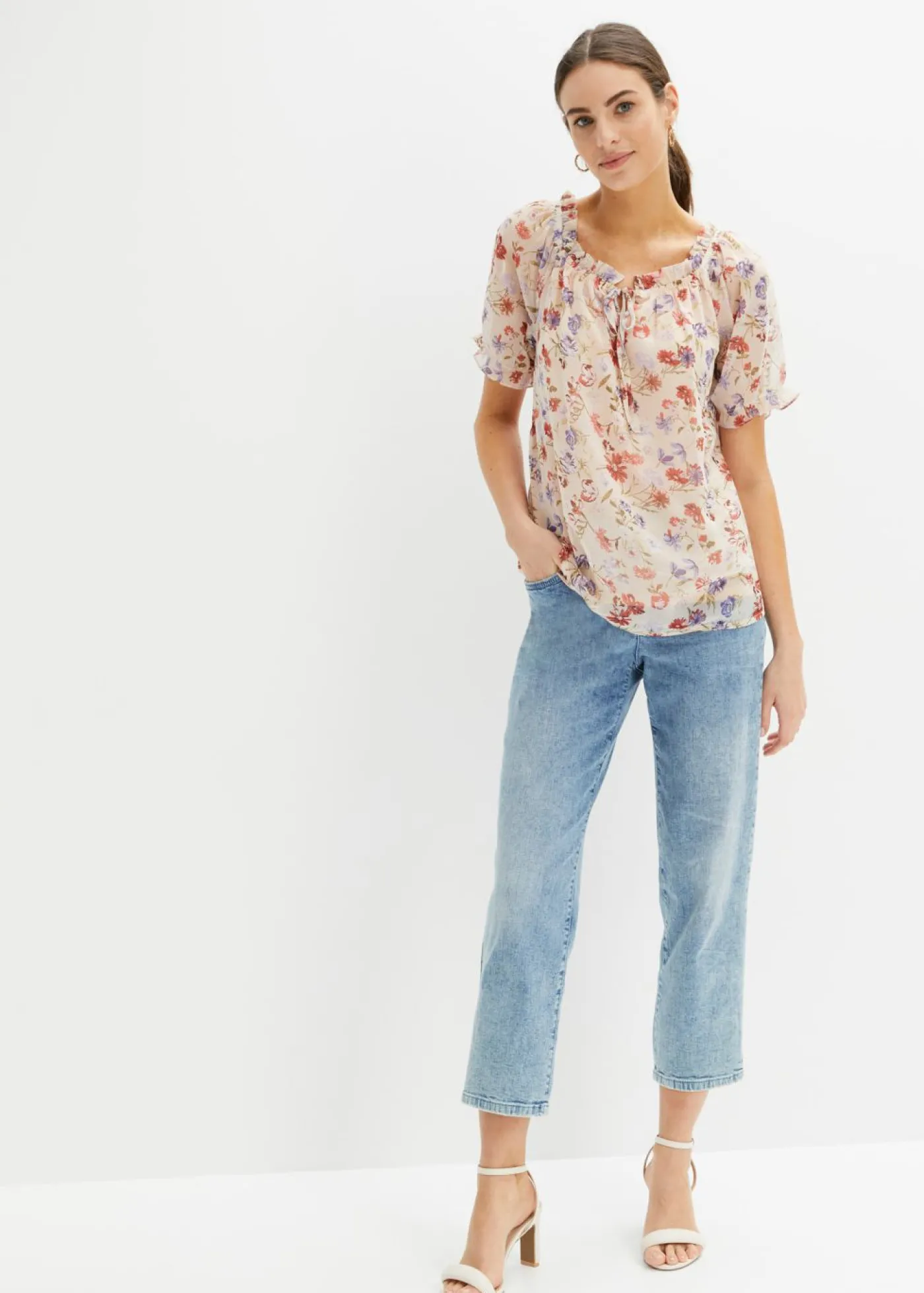 bonprix bonprix Túnica con escote bañera Rosa claro de flores New