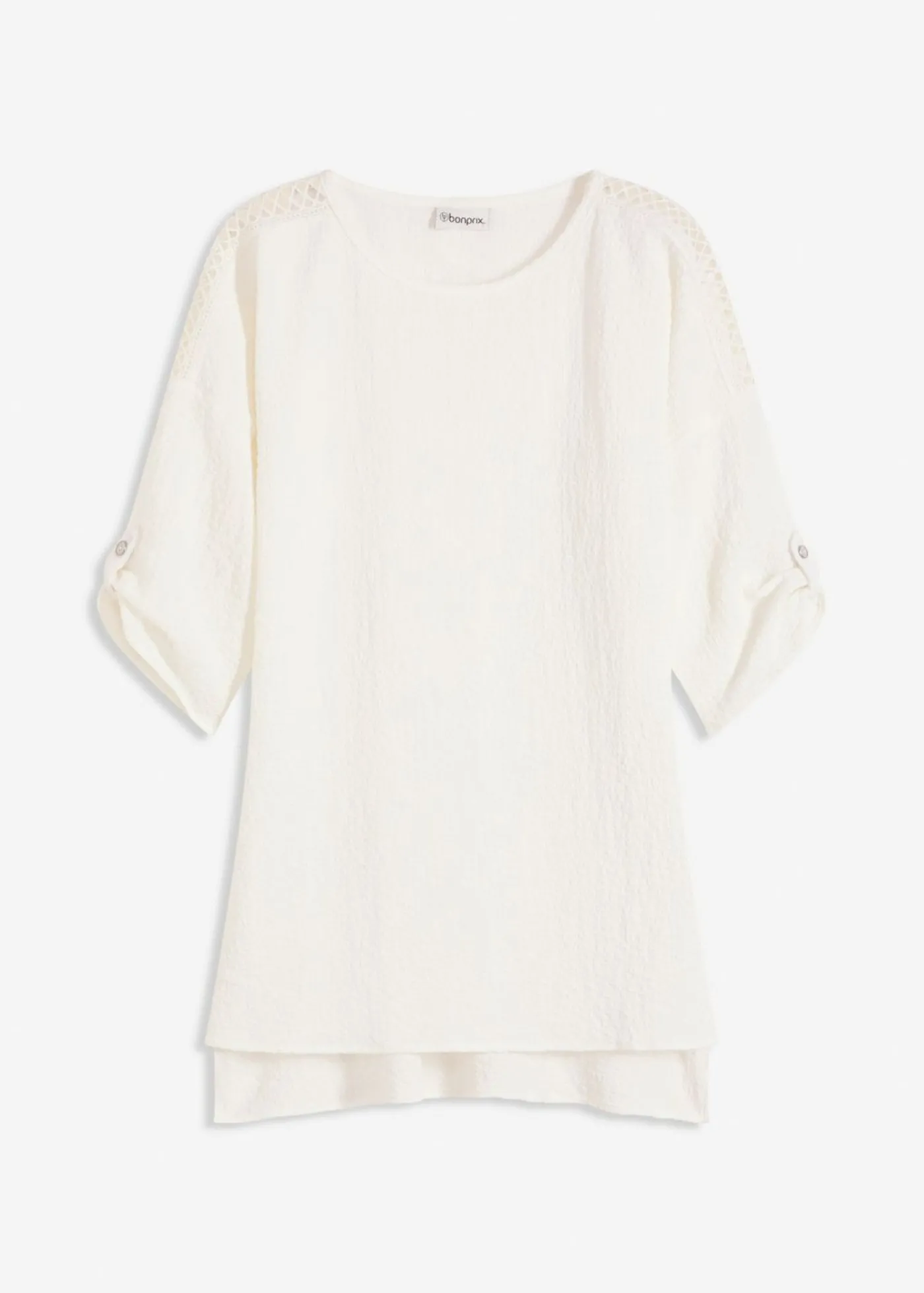 bonprix bonprix Túnica con estructura y cinta de encaje Blanco lana Clearance