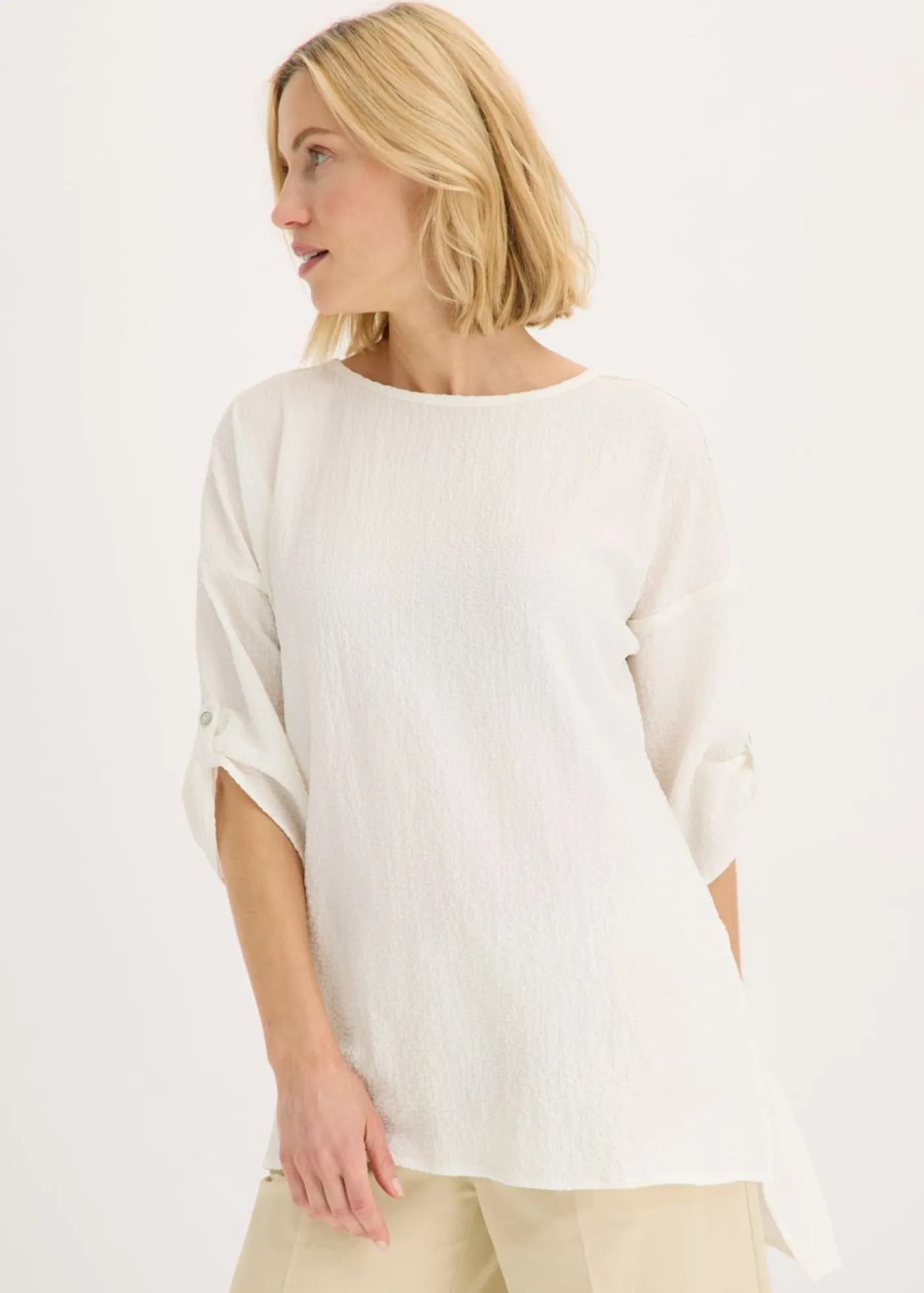 bonprix bonprix Túnica con estructura y cinta de encaje Blanco lana Clearance