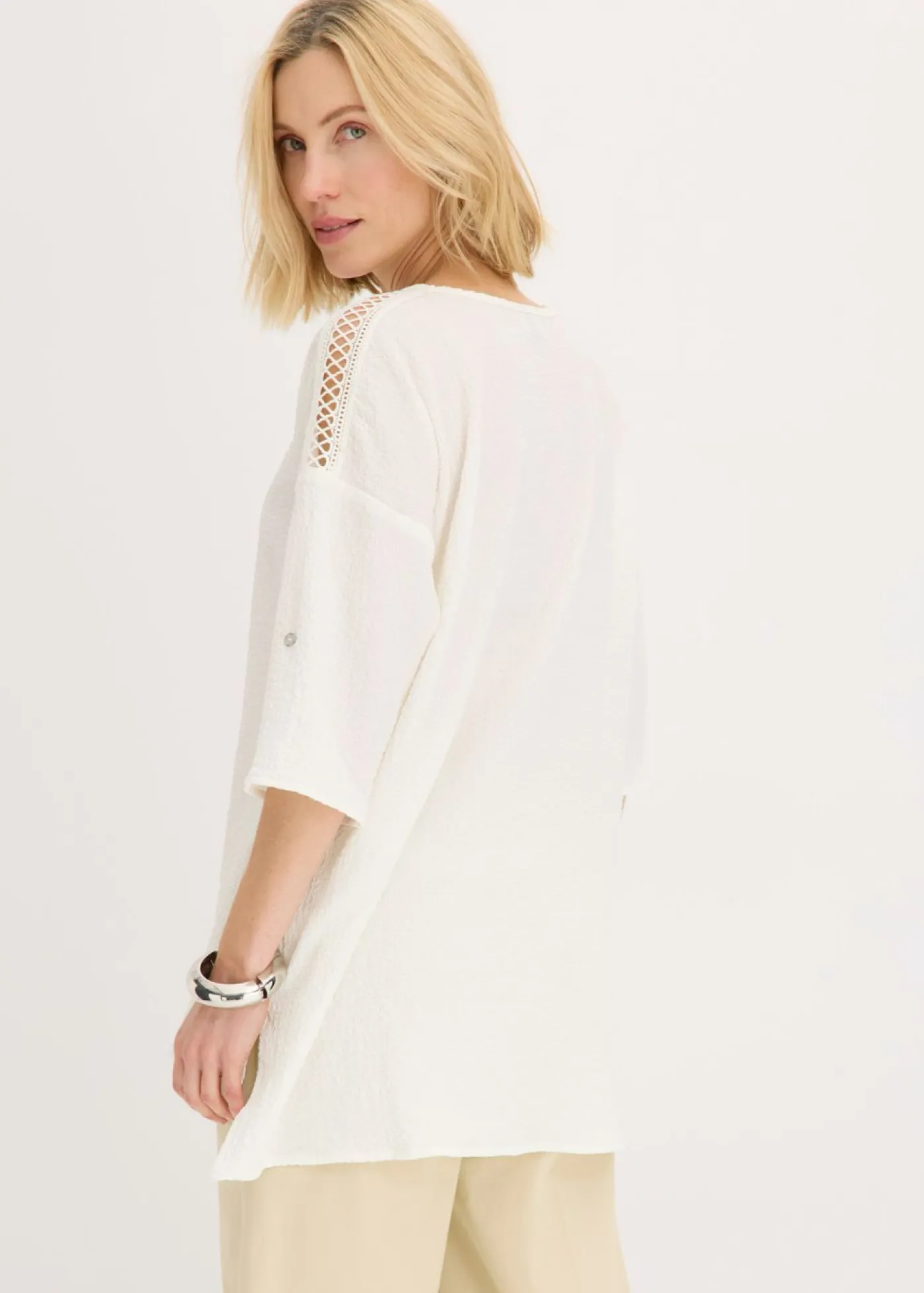 bonprix bonprix Túnica con estructura y cinta de encaje Blanco lana Clearance