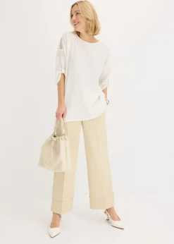 bonprix bonprix Túnica con estructura y cinta de encaje Blanco lana Clearance