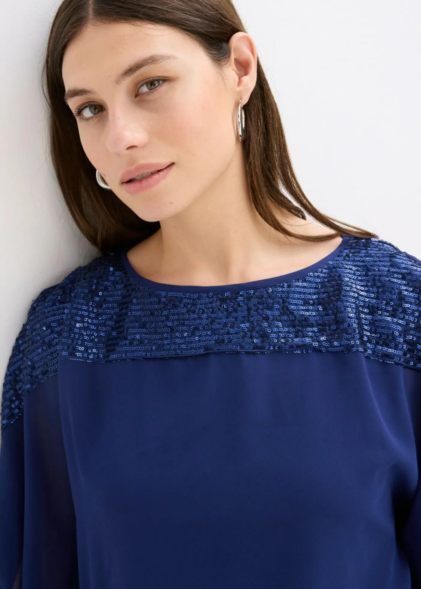 bonprix bonprix Túnica con lentejuelas Azul oxford New