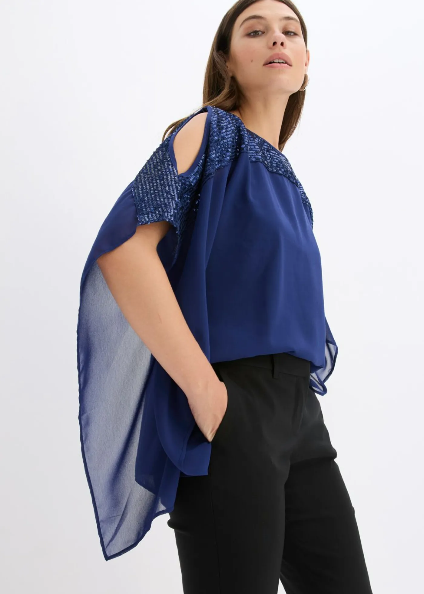 bonprix bonprix Túnica con lentejuelas Azul oxford New