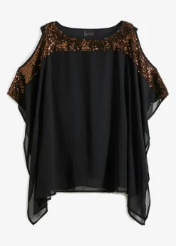 bonprix bonprix Túnica con lentejuelas Negro-cobre metalizado Online
