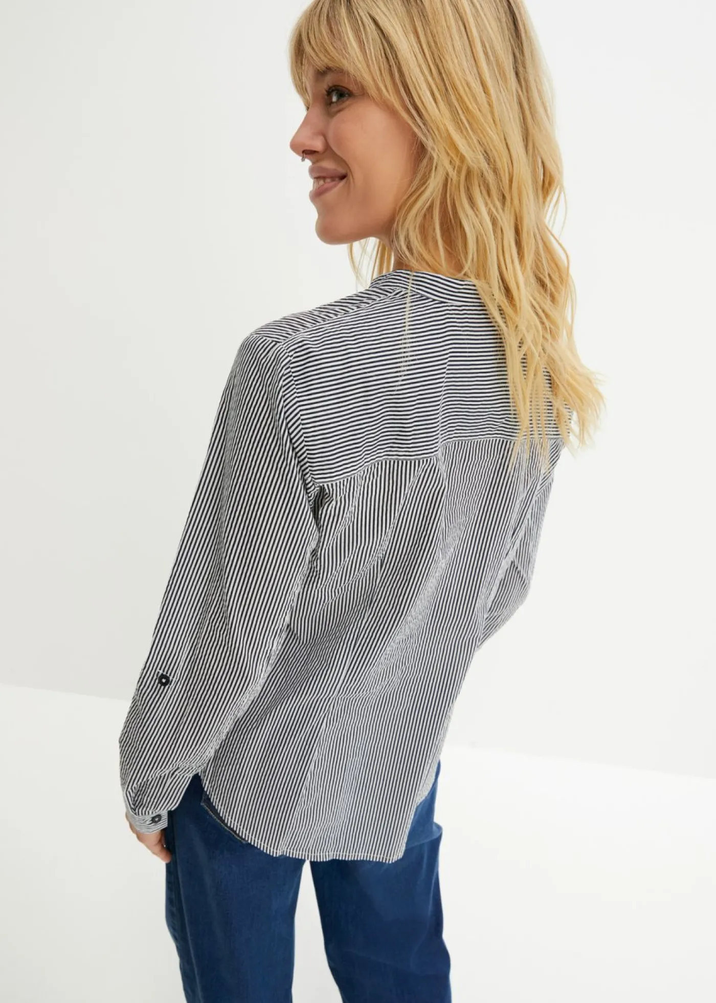 bonprix bonprix Túnica de algodón azul marino-blanco con rayas