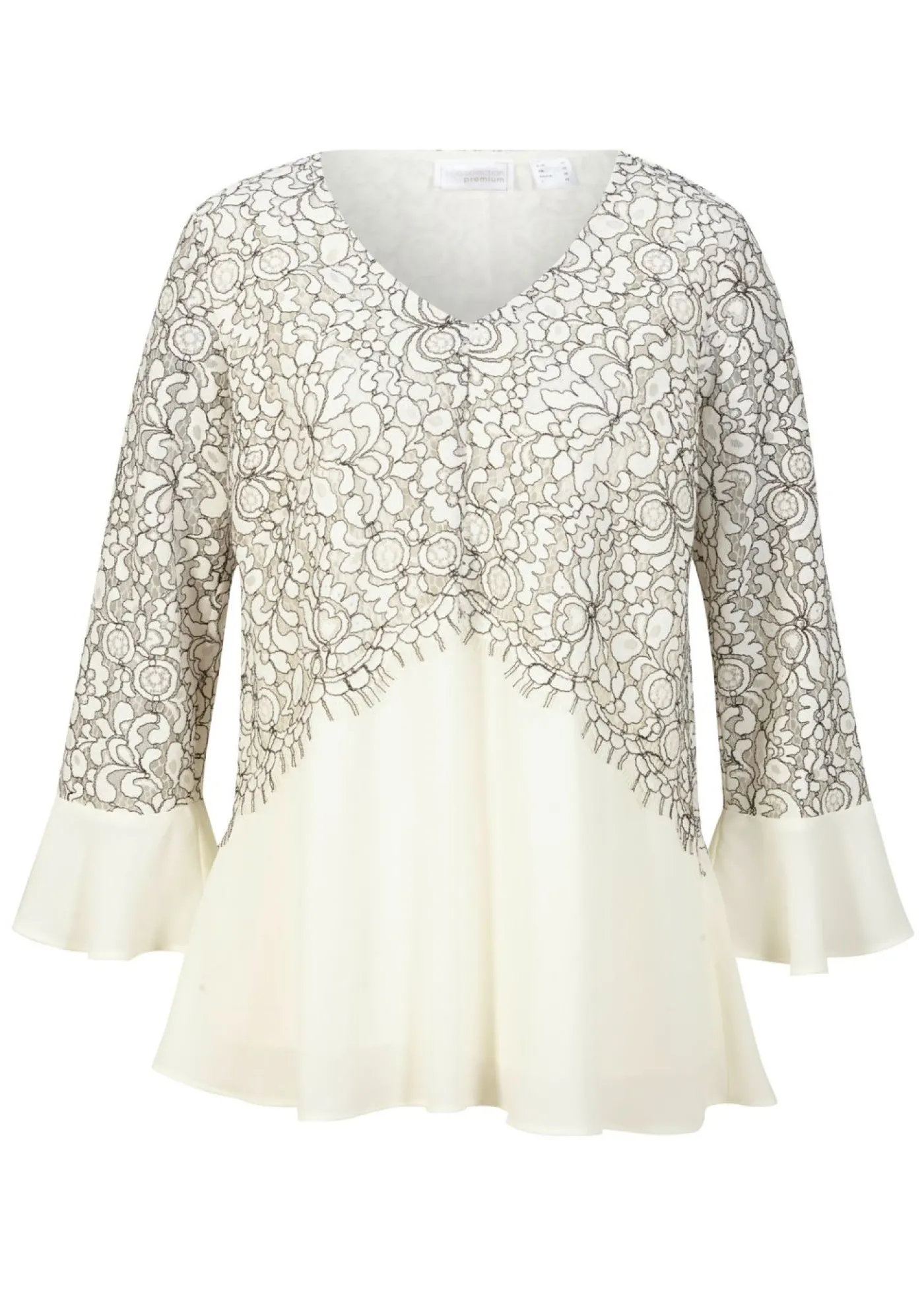 bonprix bonprix Túnica de encaje Blanco lana/gris ahumado de flores Clearance