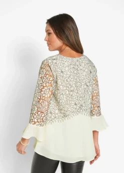 bonprix bonprix Túnica de encaje Blanco lana/gris ahumado de flores Clearance