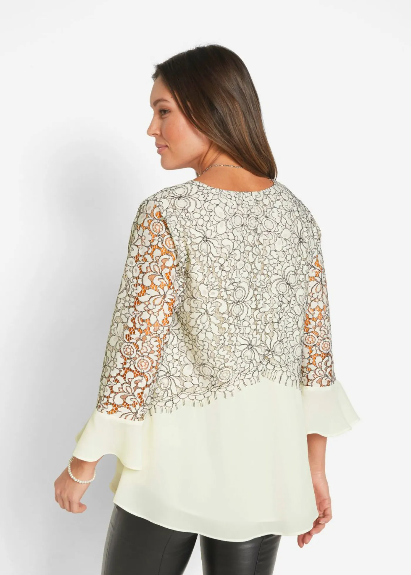 bonprix bonprix Túnica de encaje Blanco lana/gris ahumado de flores Clearance