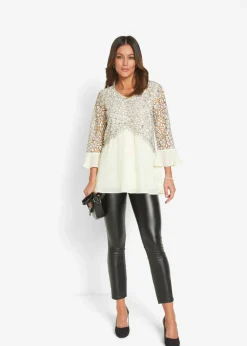 bonprix bonprix Túnica de encaje Blanco lana/gris ahumado de flores Clearance