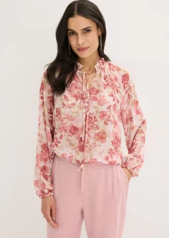 bonprix bonprix Túnica de gasa con detalle de lazo Rosa claro de flores Sale
