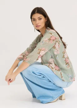 bonprix bonprix Túnica de gasa estampada verde pastel con flores Outlet