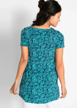 bonprix bonprix Túnica de manga corta Azul oscuro/azul verdoso con estampado paisley Hot