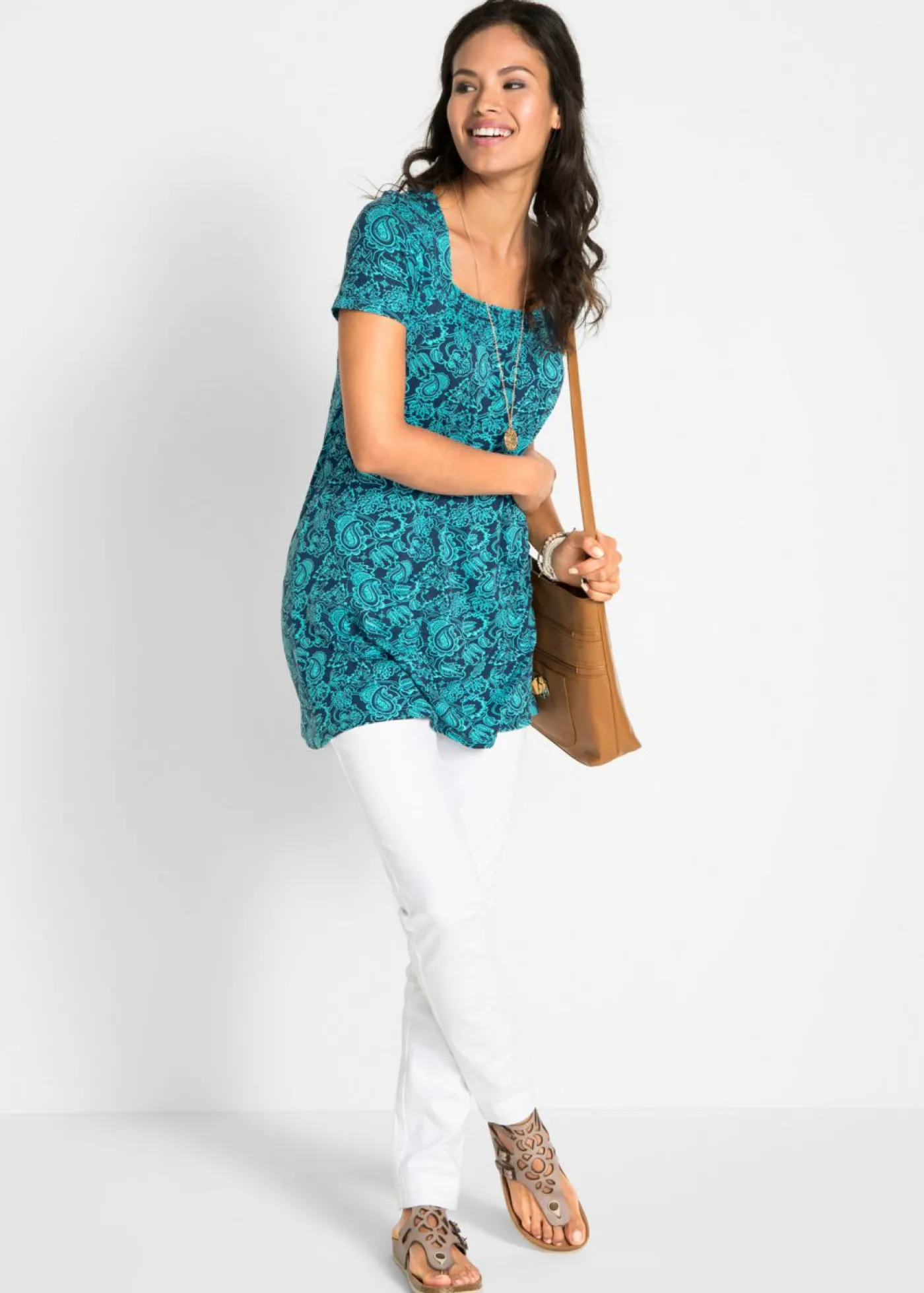 bonprix bonprix Túnica de manga corta Azul oscuro/azul verdoso con estampado paisley Hot