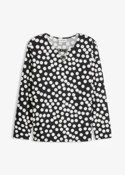 bonprix bonprix Túnica de manga larga con detalle decorativo negro-blanco lana topos Discount