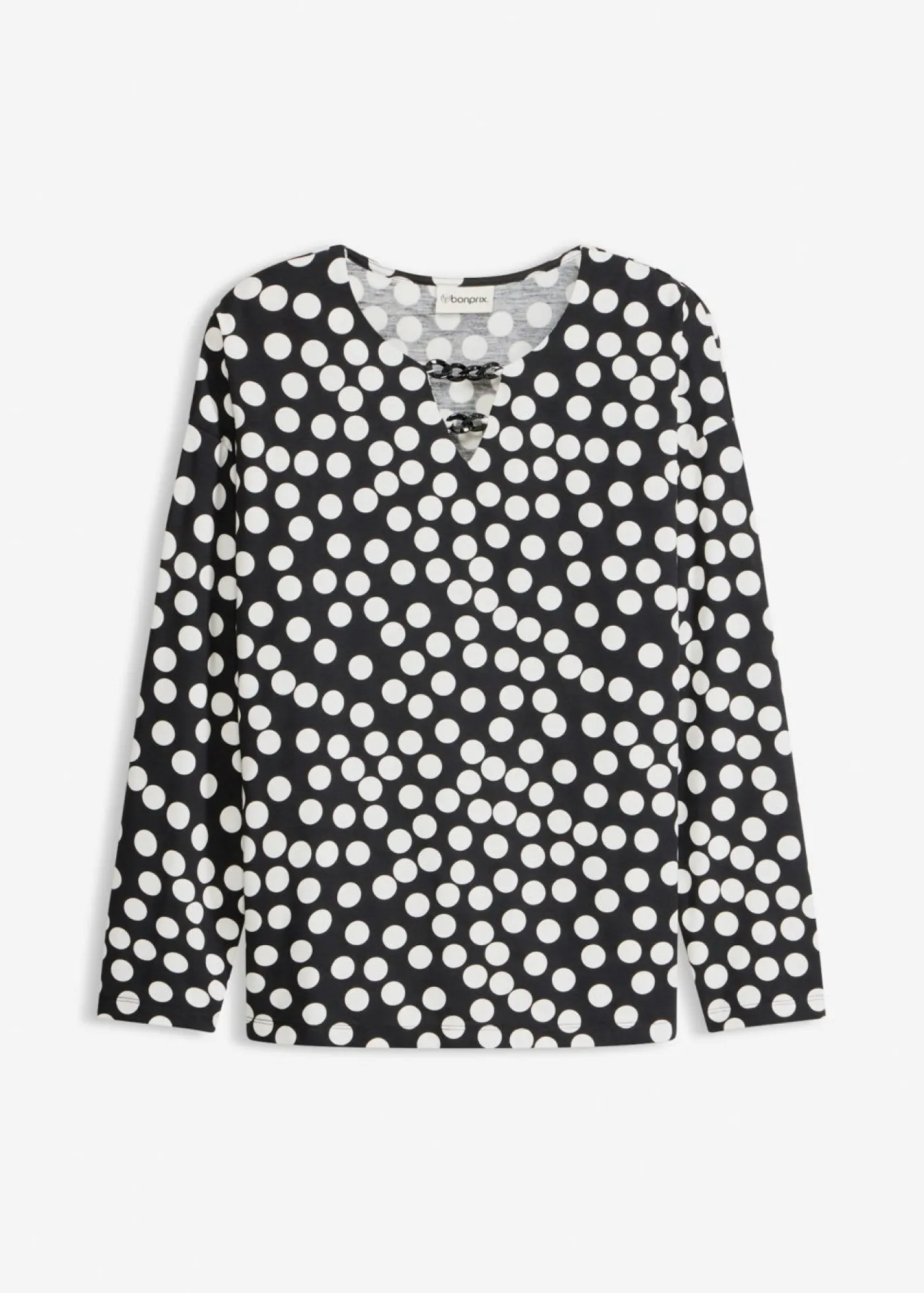 bonprix bonprix Túnica de manga larga con detalle decorativo negro-blanco lana topos Discount