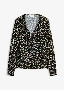 bonprix bonprix Túnica de mezcla de viscosa fina Negro de flores