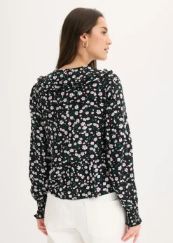 bonprix bonprix Túnica de mezcla de viscosa fina Negro de flores