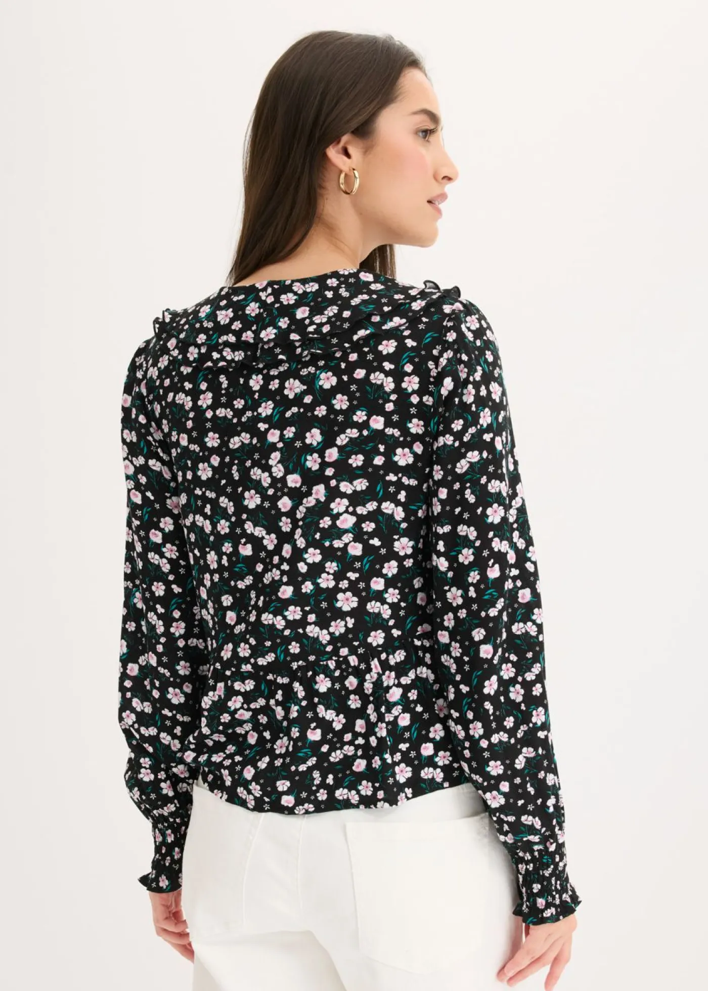 bonprix bonprix Túnica de mezcla de viscosa fina Negro de flores