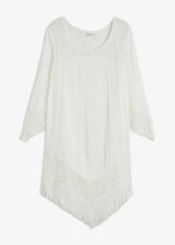 bonprix bonprix Túnica de playa con encaje de viscosa Blanco Online