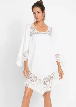 bonprix bonprix Túnica de playa con encaje de viscosa Blanco Online