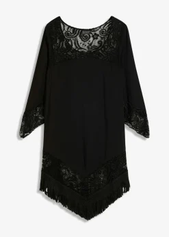 bonprix bonprix Túnica de playa con encaje de viscosa Negro Discount