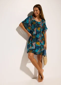 bonprix bonprix Túnica de playa de gasa Azul-amarillo Online