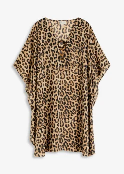 bonprix bonprix Túnica de playa de gasa estampado leo beige grisáceo Outlet