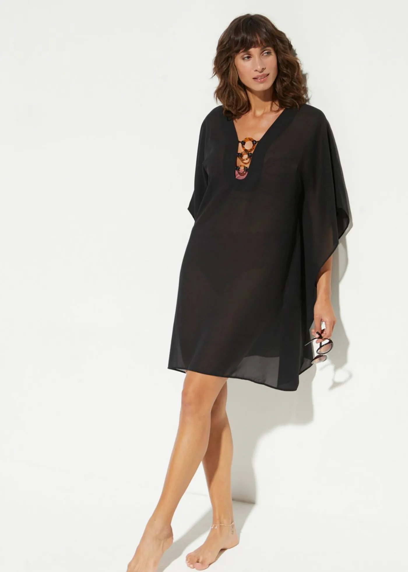 bonprix bonprix Túnica de playa de gasa ligera Negro Clearance