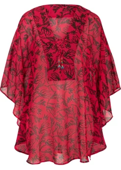 bonprix bonprix Túnica de playa de gasa ligera Rojo cayena/negro de flores New