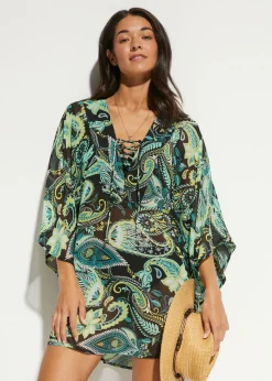 bonprix bonprix Túnica de playa de gasa ligera Negro-verde Sale