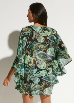 bonprix bonprix Túnica de playa de gasa ligera Negro-verde Sale