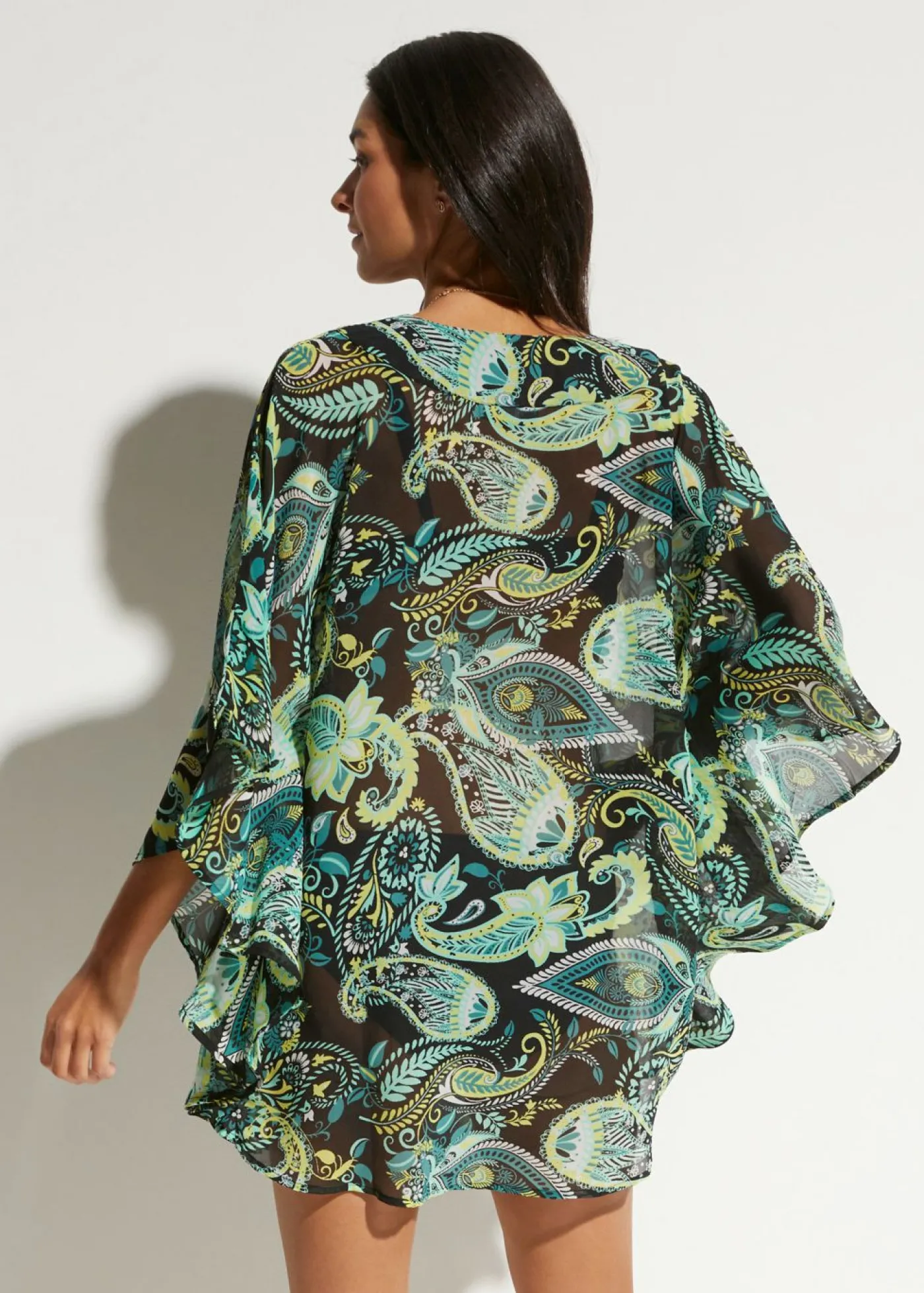bonprix bonprix Túnica de playa de gasa ligera Negro-verde Sale