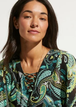 bonprix bonprix Túnica de playa de gasa ligera Negro-verde Sale