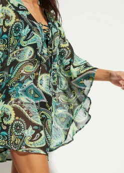 bonprix bonprix Túnica de playa de gasa ligera Negro-verde Sale