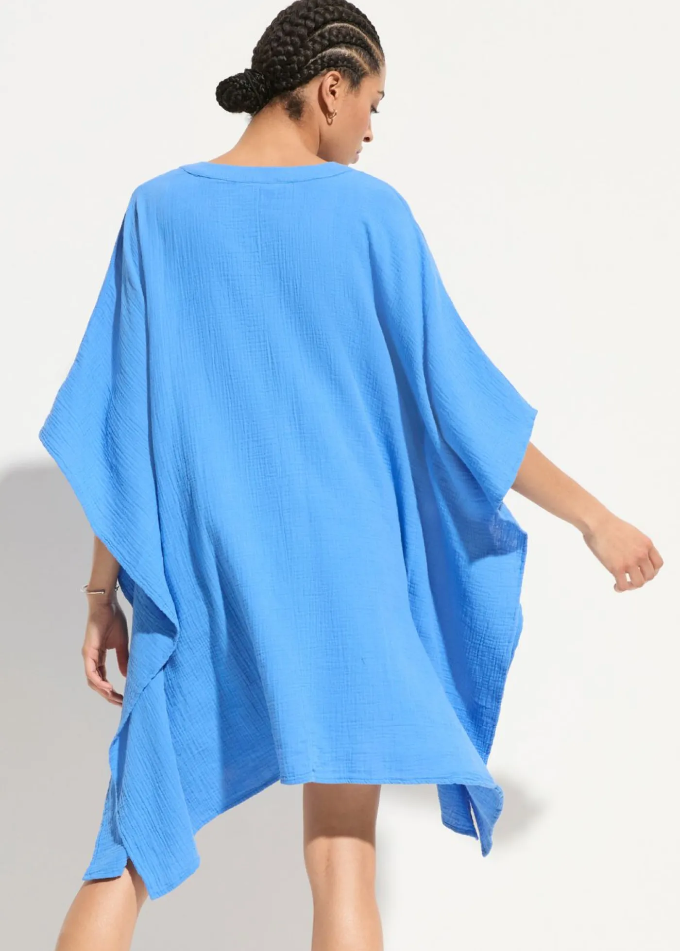 bonprix bonprix Túnica de playa de muselina vaporosa Azul Online