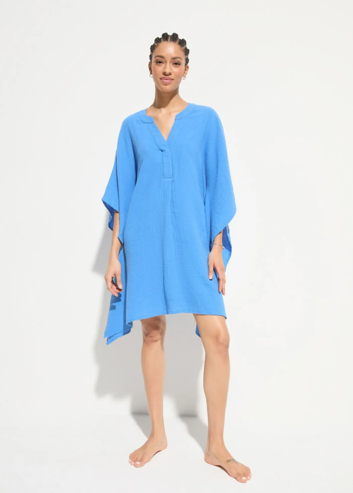 bonprix bonprix Túnica de playa de muselina vaporosa Azul Online