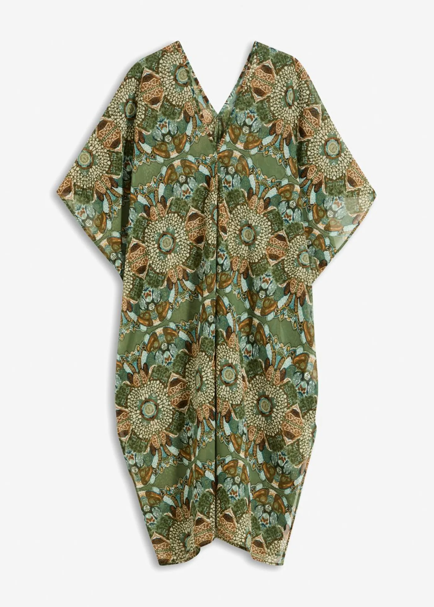 bonprix bonprix Túnica de playa oversize de gasa ligera verde/beige con flores Hot