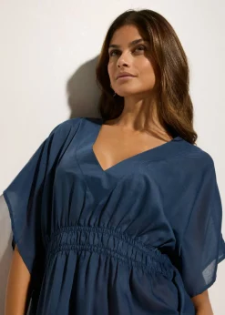 bonprix bonprix Túnica de playa transparente con escote en V Azul almirante Hot