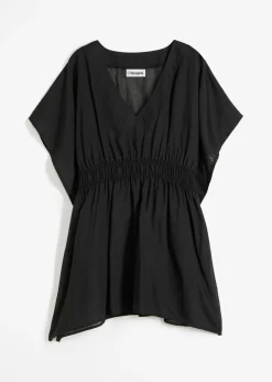 bonprix bonprix Túnica de playa transparente con escote en V Negro New