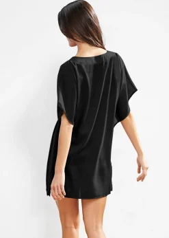 bonprix bonprix Túnica de playa transparente con escote en V Negro New