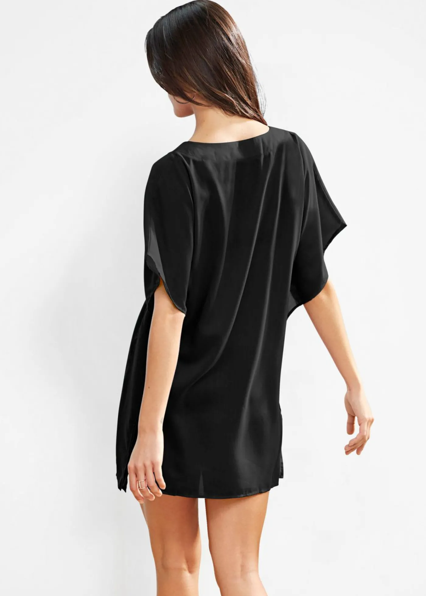 bonprix bonprix Túnica de playa transparente con escote en V Negro New